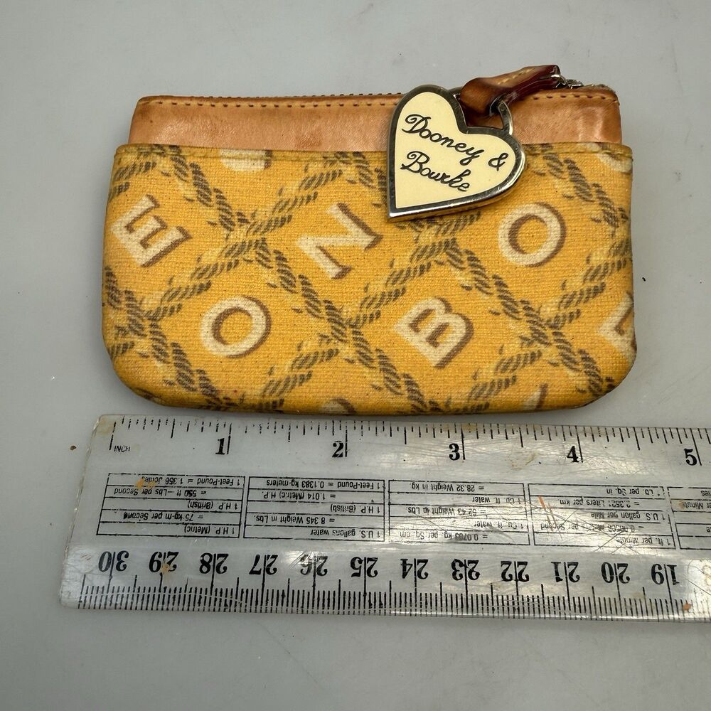 Dooney & Bourke Signature Yellow DB Coin Purse Card Holder Keychain GUC - Picture 3 of 12